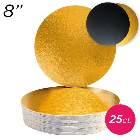 8" Gold/Black Round Compressed Cakeboards 2 mm thick, 25 ct.