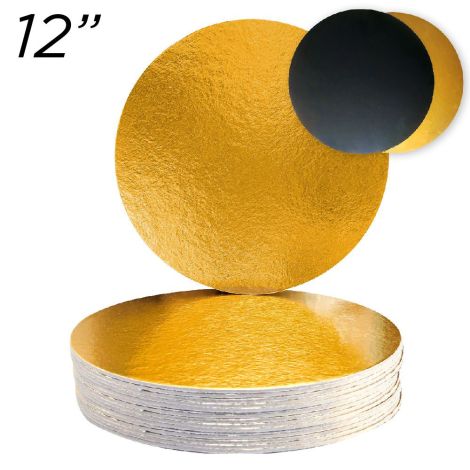 12" Gold/Black Solid Cake Board, Thin Drum 3 mm, 6 ct.