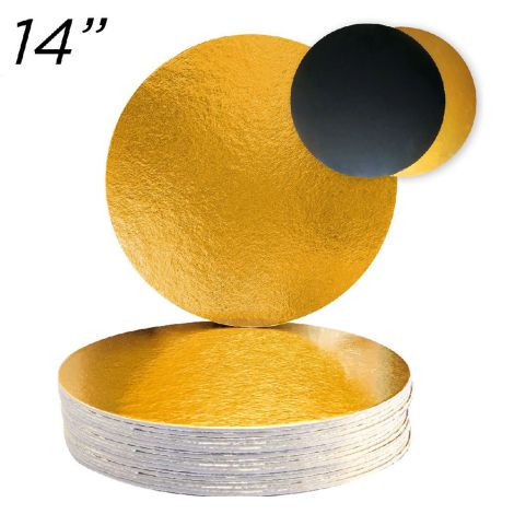 14" Gold/Black Solid Cake Board, Thin Drum 3 mm, 12 ct.