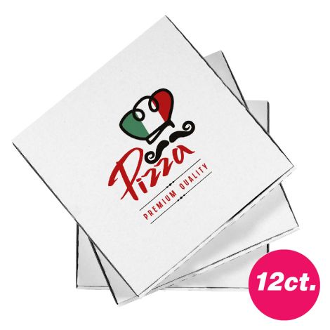 12x12x1.75 White Corrugated Cardboard Pizza Boxes with Color Print, 12 ct
