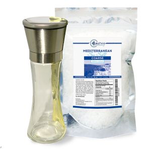 Stainless Still Salt Mill 200ml + Mediterranean Sea Coarse Grain Sea Salt 16 oz